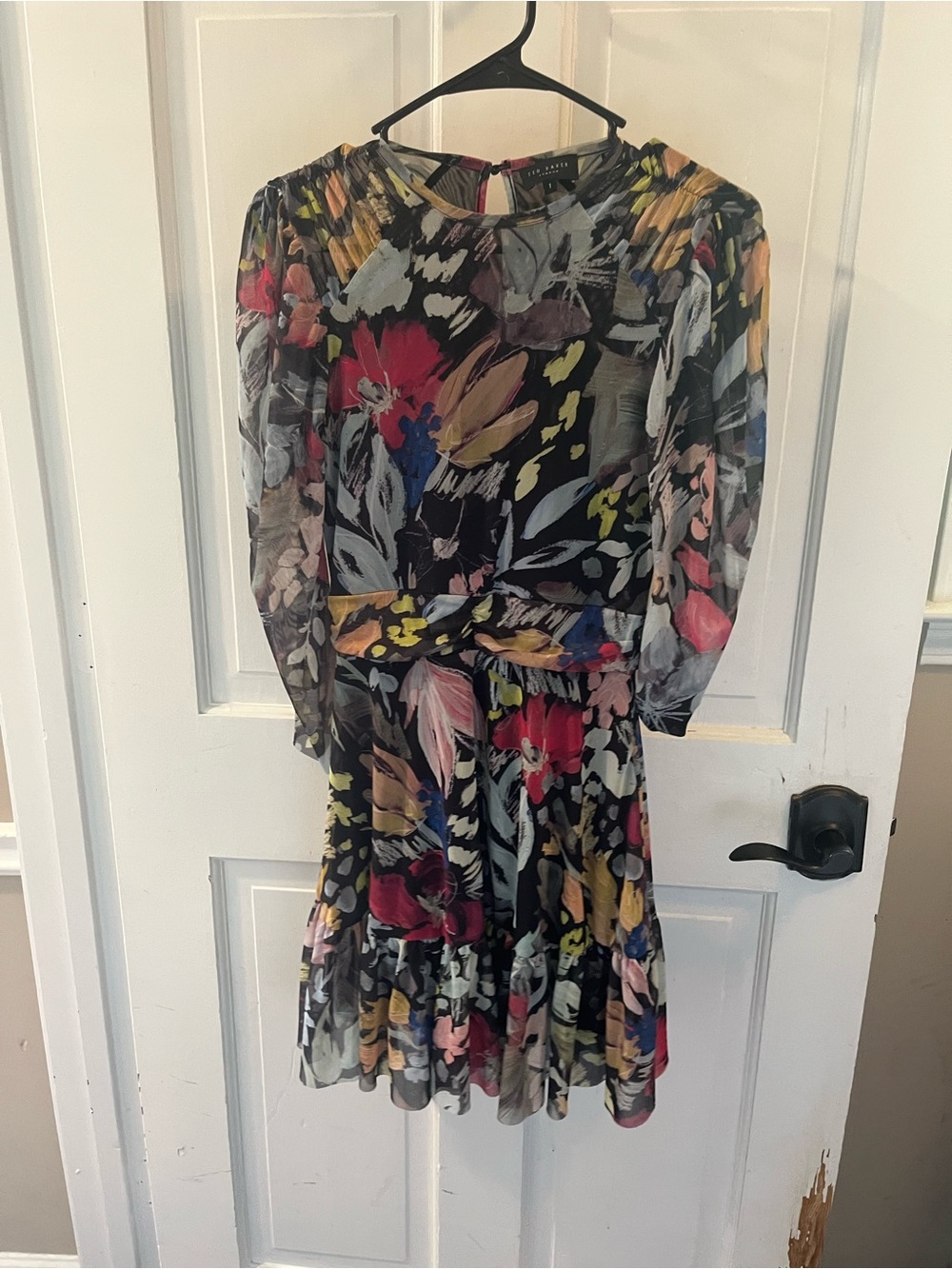 Ted Baker London Black Multi Floral Sheer Long-Sleeve Tiered Dress